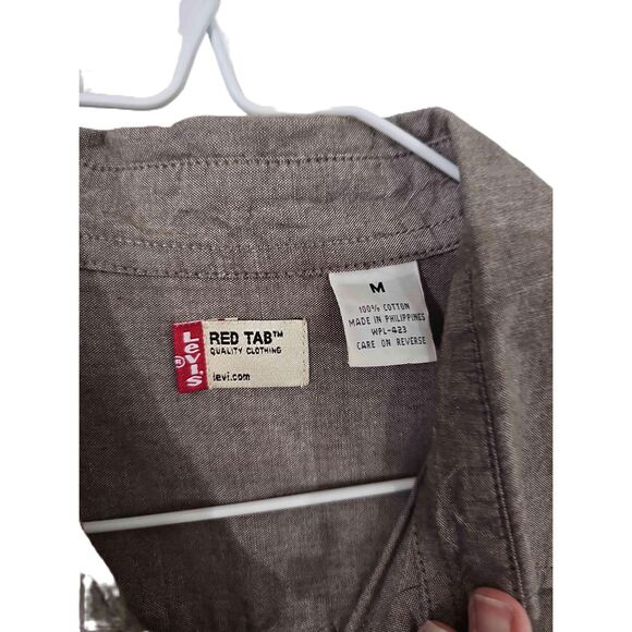 Levis Red Tab Long Sleeve Beige Chest Pocket Button-Up Shirt Medium - Picture 5 of 12